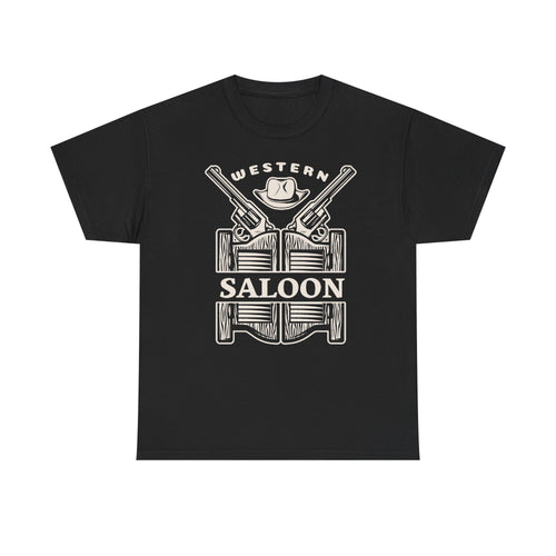 T-Shirt Western Saloon Vintage, Maglietta Cowboy con Pistole e Cappello, Grafica Retrò Country