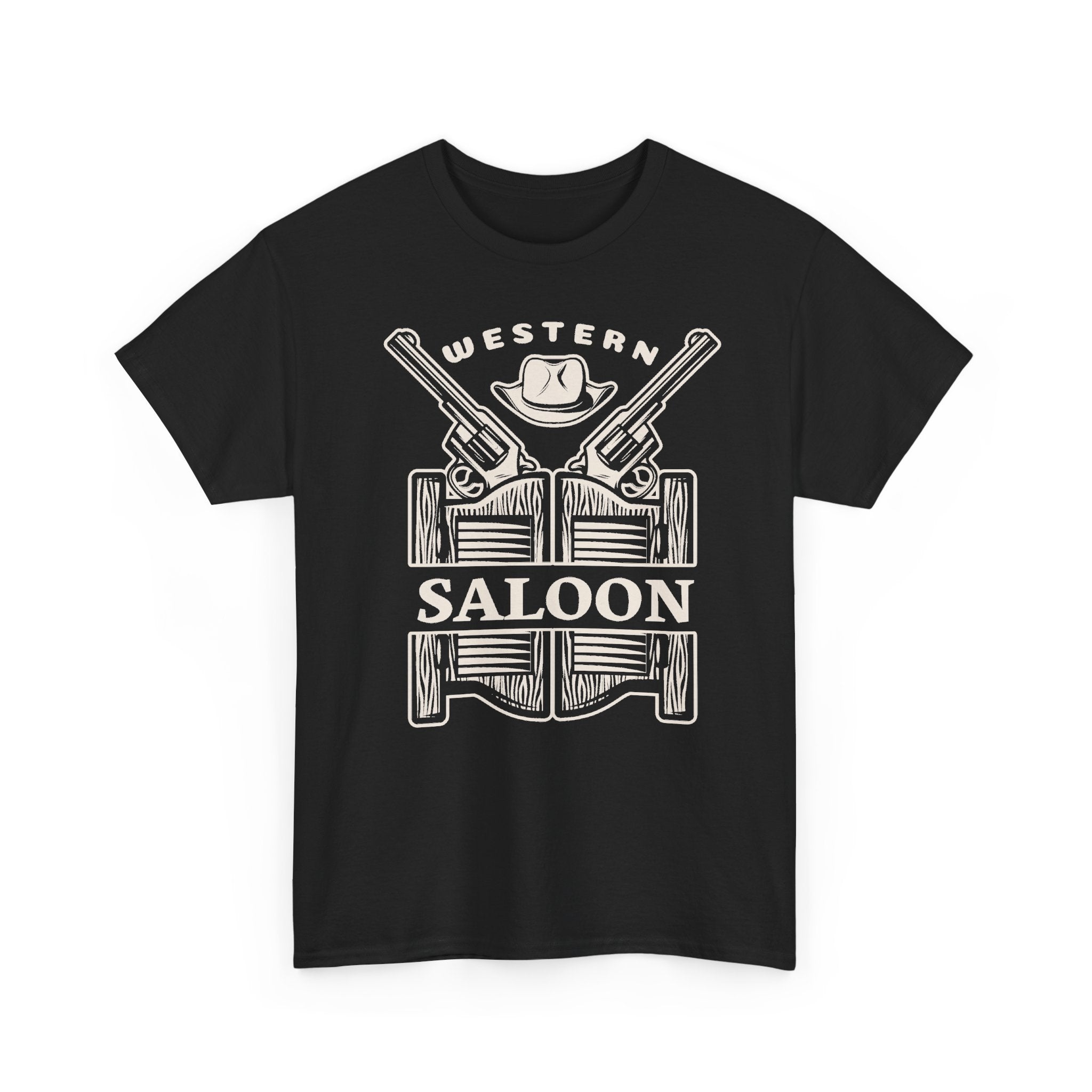 T-Shirt Western Saloon Vintage, Maglietta Cowboy con Pistole e Cappello, Grafica Retrò Country